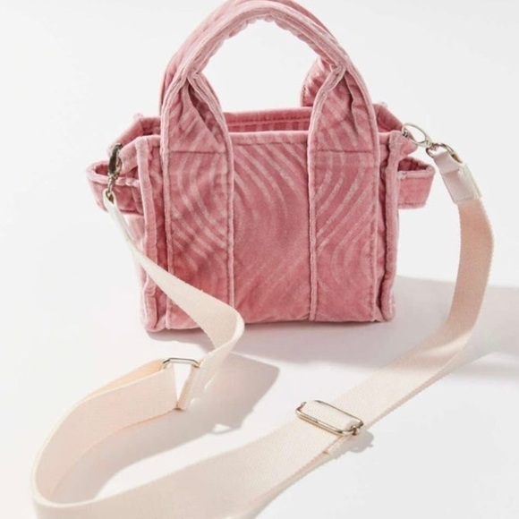 Urban Outfitters Handbags - Urban Outfitters Small Wavy Pink Mini Tote Velvet Crossbody Shoulder Bag